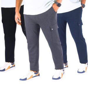 3 PCS Man Cargo Trouser-Black,Ash & Navy Blue