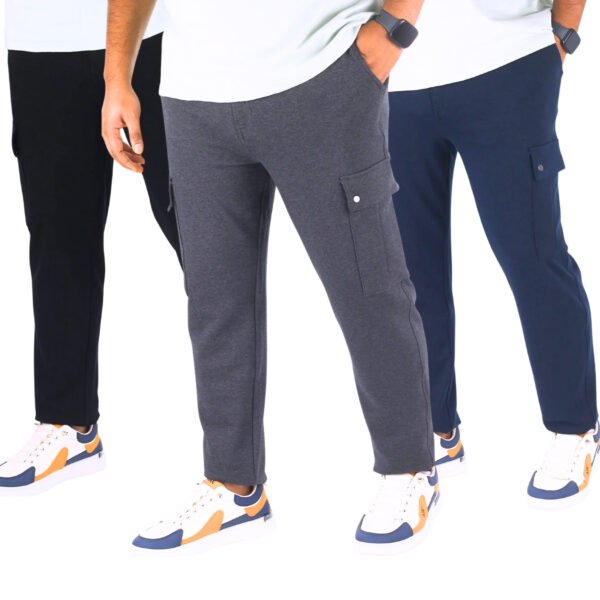 3 PCS Man Cargo Trouser-Black,Ash & Navy Blue
