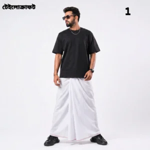 Tailocraft Men’s Pure Cotton Solid White Lungi 5.5 Hand-1
