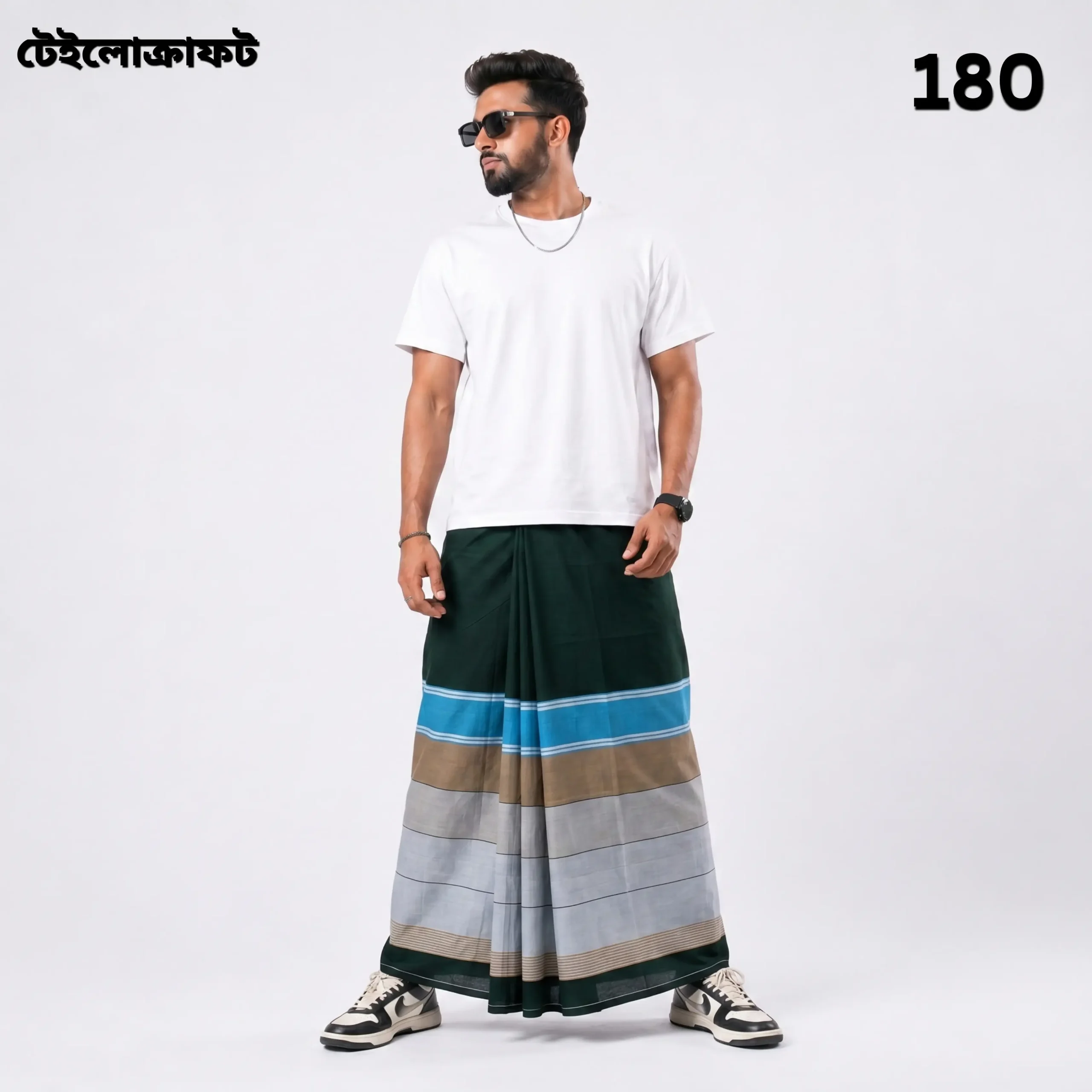 Tailocraft Men’s Pure Cotton Deep Lungi 5.5 Hand- 180