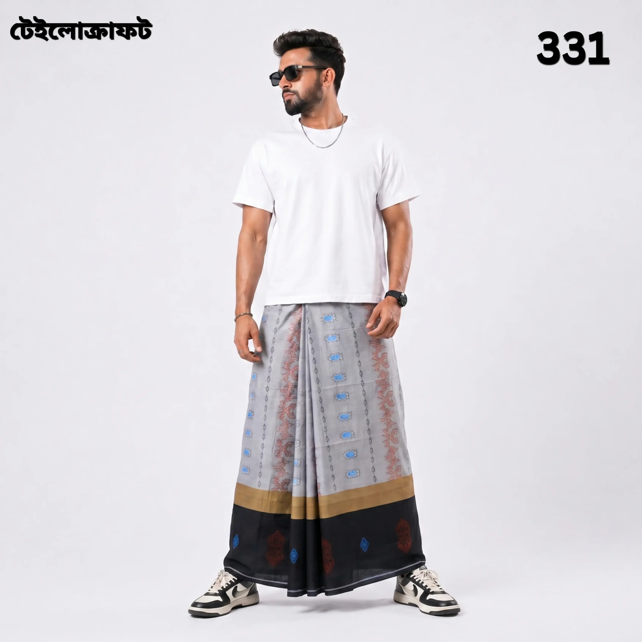 Tailocraft Men’s Pure Cotton Karukaj Lungi 5.5 Hand-331
