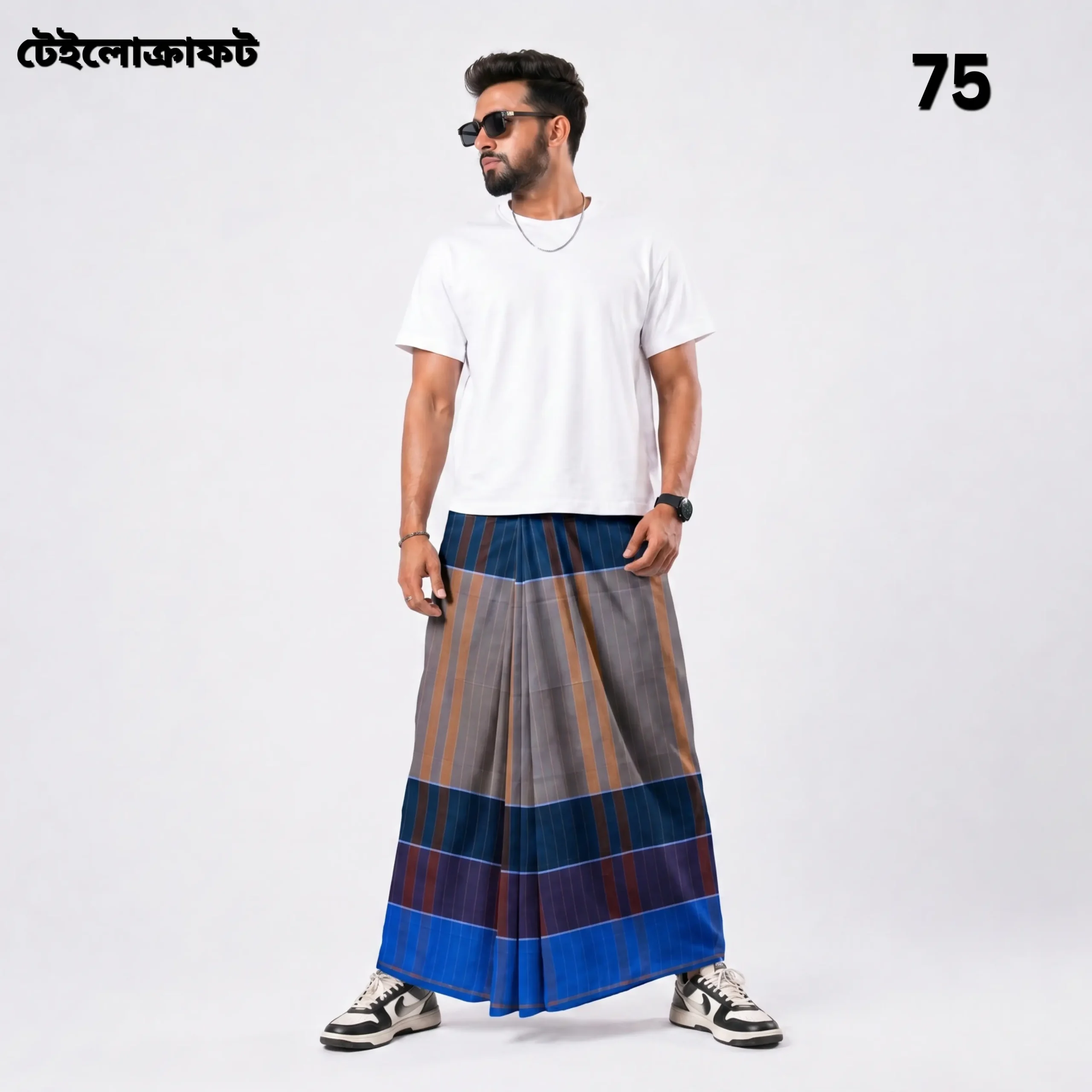 Tailocraft Men’s Pure Cotton Deep Lungi 5.5 Hand- 75