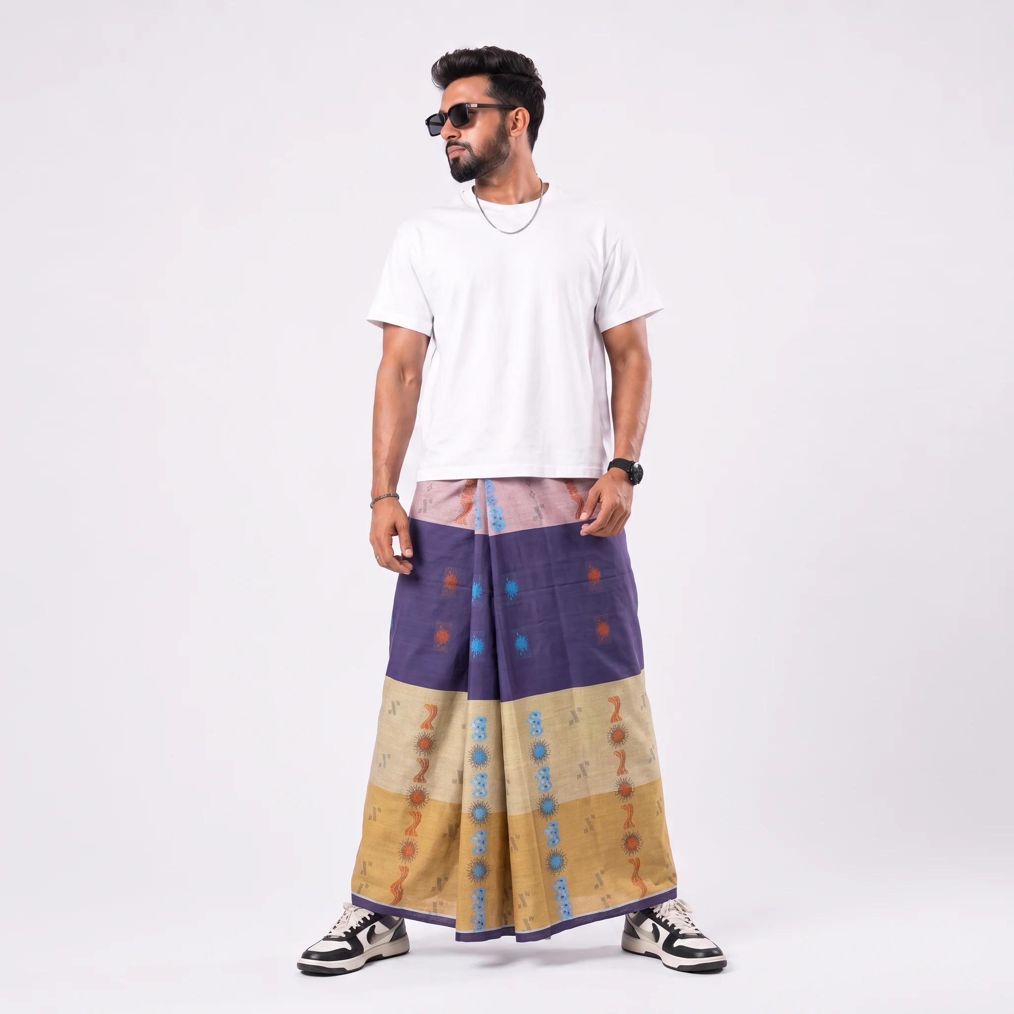 Tailocraft Men’s Pure Cotton Karukaj Lungi 5.5 Hand-434