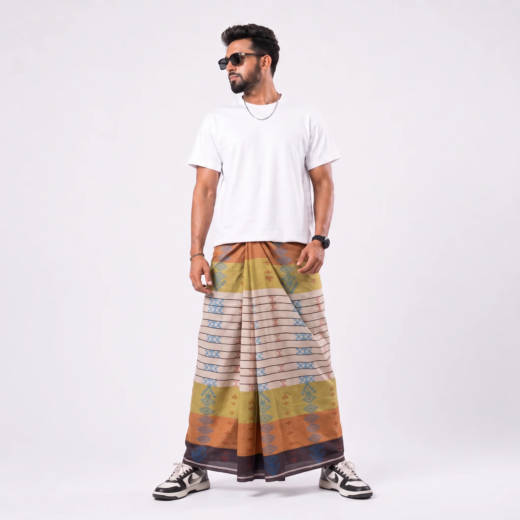 Tailocraft Men’s Pure Cotton Karukaj Lungi 5.5 Hand-411