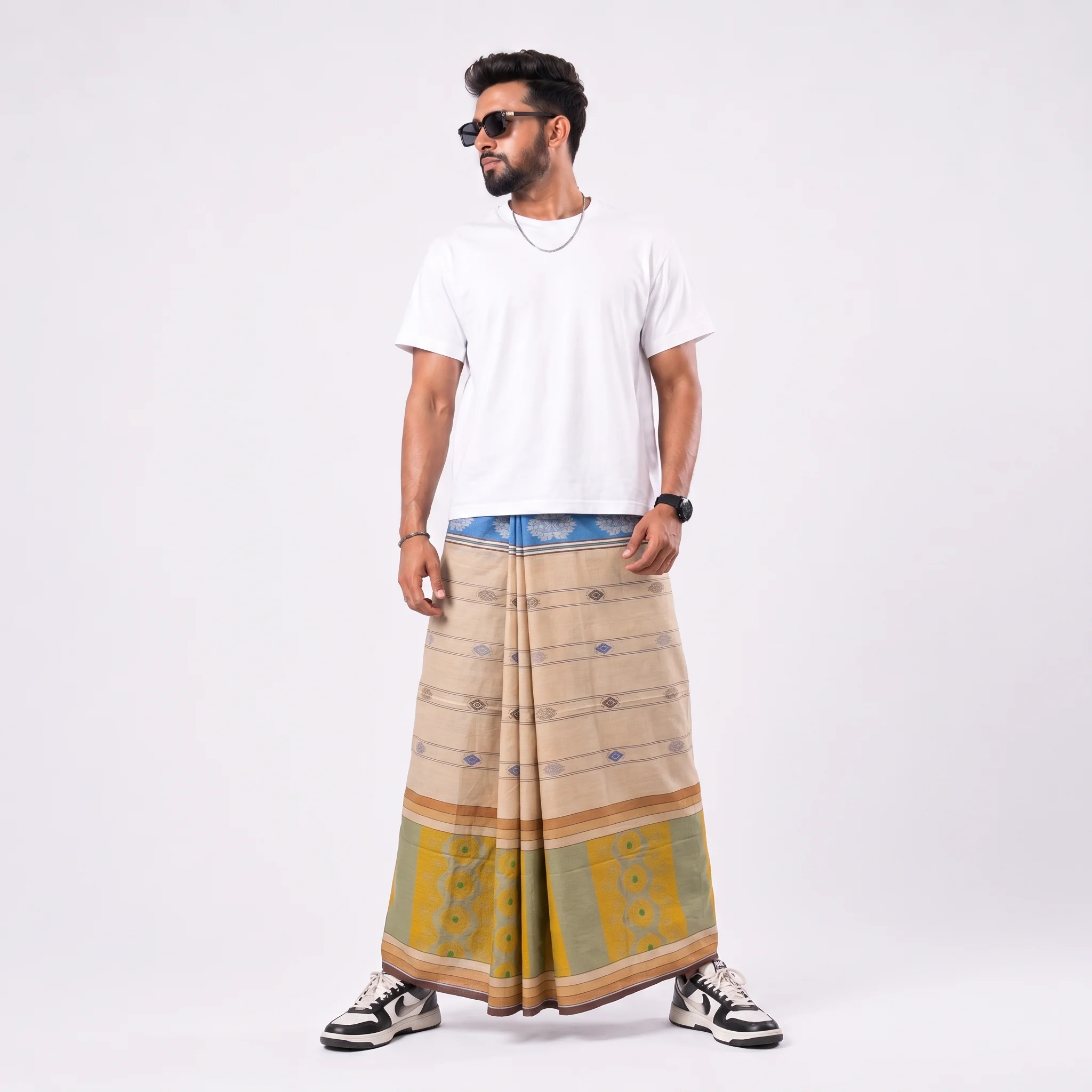 Tailocraft Men’s Pure Cotton Karukaj Lungi 5.5 Hand-405